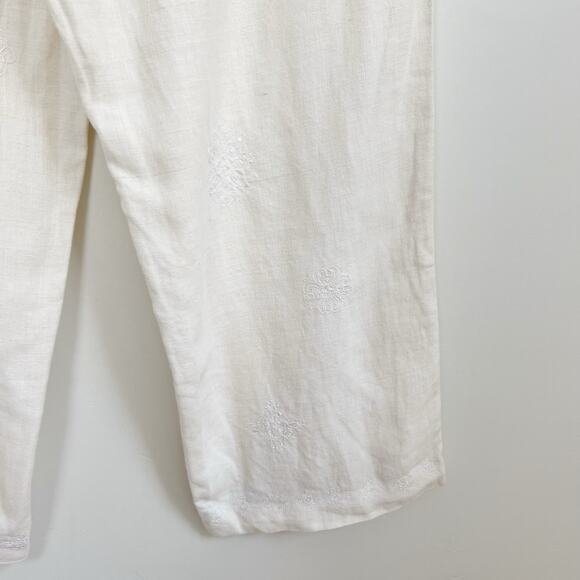 Vintage Y2K Deane & White Linen Wide-Leg Embroidered Pants 8 Cottagecore - Picture 5 of 7